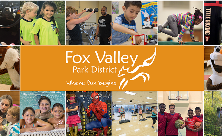 Fox Valley Park District photo collage with people of all ages doing a variety of activities