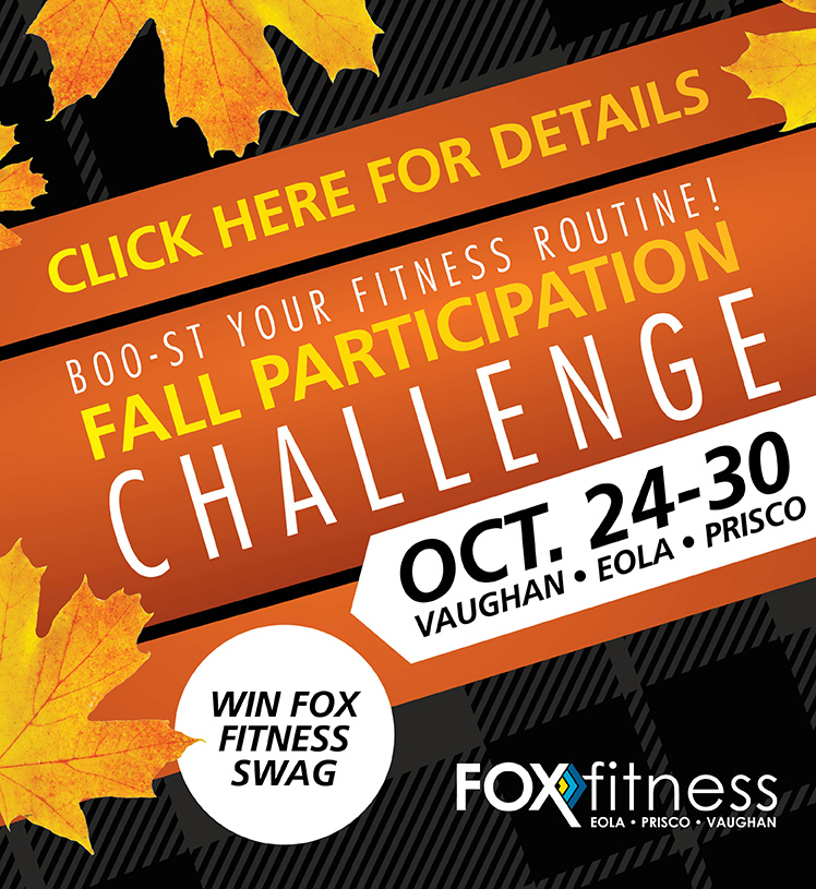 ad for BOOst your fitness routine at Fox Fitness Oct. 24-30