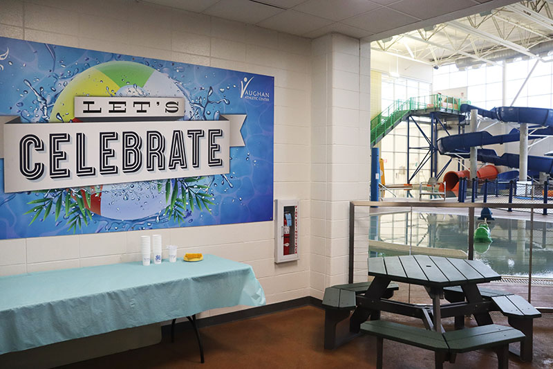 Party Patio inside aquatic center 